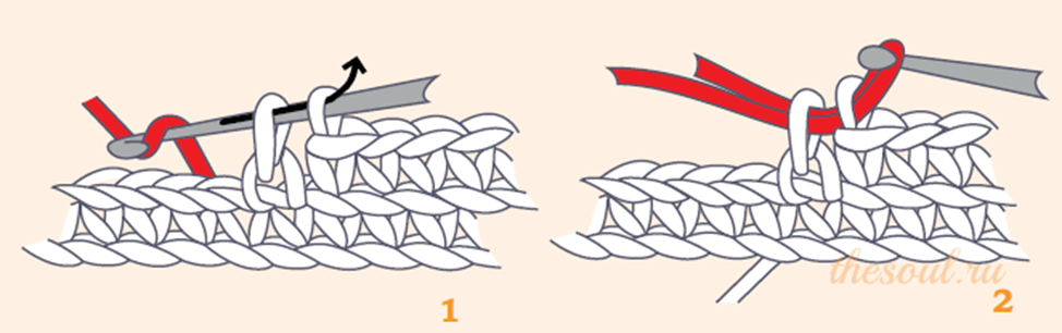 Смена нити. Как сменить нить при вязании крючком. Вязание крючком незаметная смена цвета. Как поменять цвет во время вязания крючком. Как поменять цвет во время вязания на первом ряду.